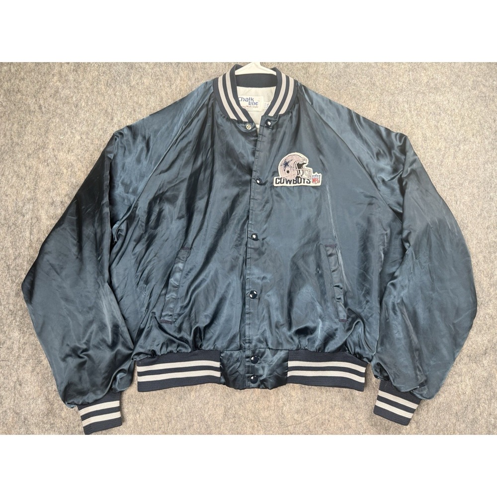 Vintage Dallas Cowboys Satin Jacket Mens XXL Navy Chalk Line Football‎ NFL